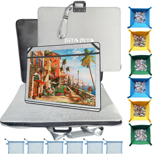 1500 Piece Jigsaw Puzzle Caddy Board - Portable Puzzle Mat with Non-Slip Surface，Puzzle Table Storage with 6 Puzzle Sorting Trays - 27”x 36” for Adults & Kids