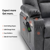 MCombo Power Lift Recliner Chair Sofa with Extended Footrest,3 Positions,Hand Remote Control,2 Cup Holders,USB Ports for Elderly People, 7507 (Faux Leather, Grey) MCombo