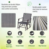 Outsunny 3 Piece Outdoor Glider Chair with Coffee Table Bistro Set, 2 Patio Rocking Swing Chairs with Breathable Sling Fabric, Glass Tabletop, for Backyard, Garden and Porch, Gray Outsunny