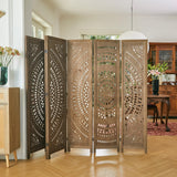 Svimi Room Divider Wood Carved Wall Divider Indoor Folding Bohemian Style Portable Partition Screen for Home Office Garden Terrace - 6 Panels (Brown) Svimi