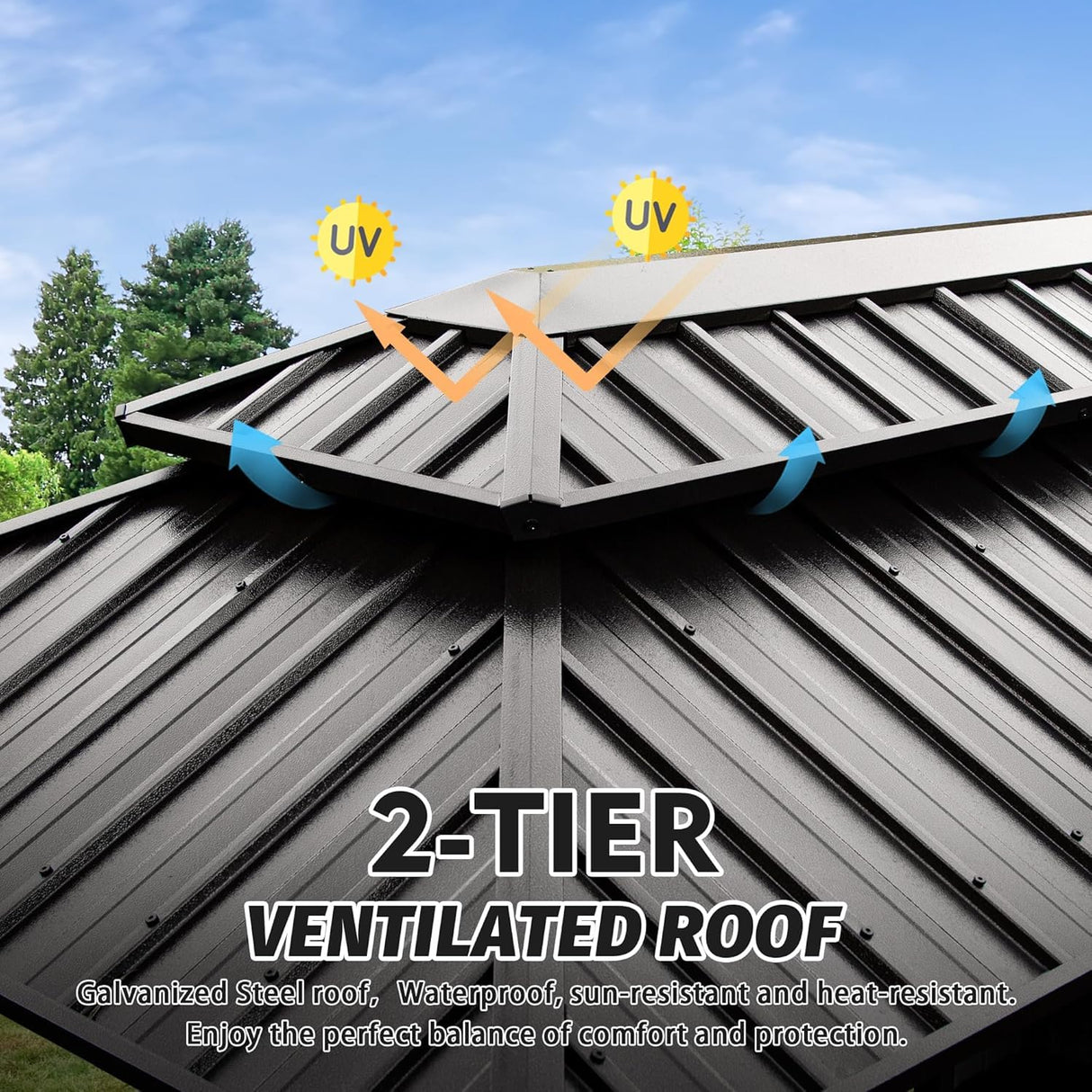 6x10FT Hardtop Grill Gazebo, Outdoor BBQ Gazebo with Double Galvanized Steel Roof, Patio Grill Canopy with 2 Storage Cabinets and Ceiling Hooks for Backyard, Lawn, Garden,Brown GFDGFD