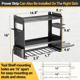 YYR Power Tool Organizer Wall Mount with Charging Station, Cordless Tools Hanger and Battery Storage Rack for Garage Organization, Heavy Duty Drill Holder Shelf Build in Metal Power Strip - Black YYR