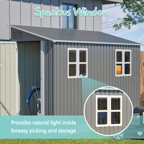 4x10FT Metal Shed with Floor Frame, Lean to Shed with 2 Windows, Outdoor Storage Shed for Garden Backyard Patio, Outside Large Tool Shed for Tools& Bicycle Storage Mulcoony