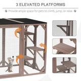 PawHut Outdoor Cat House, Catio Wooden Feral Cat Shelter, Cat Cage with Platforms, Large Enter Door, Weather Protection Asphalt Roof, 71" L, Brown PawHut