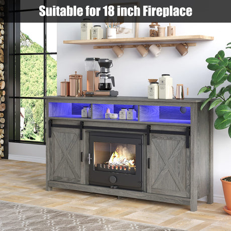 Bolonbi Rustic LED TV Stand for 65 inch TVs with Sliding Barn Doors and Storage Shelves Bolonbi