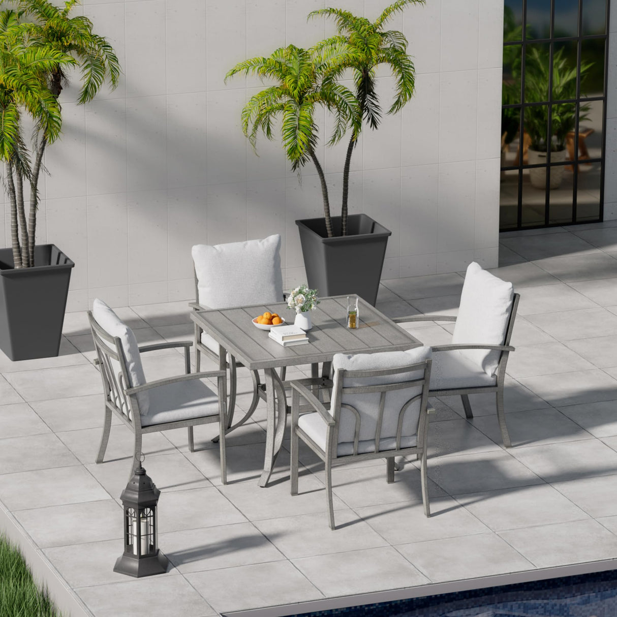 HAPPATIO 5-Piece Patio Outdoor Dining Set - All Aluminum Outdoor Patio Table and Chairs Set for 4 Includes 1 Square Dining Table and 4 Dining Chairs, Patio Outdoor Dining Set for Lawn or Garden HAPPATIO