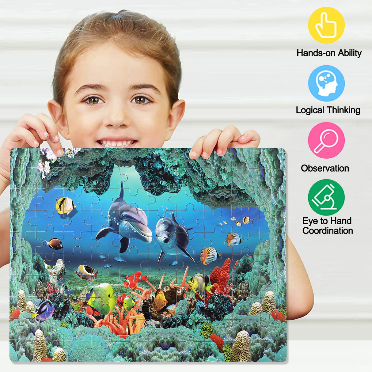 LELEMON 100 Pieces Underwater World Jigsaw Puzzles for Kids Ages 4-8 4-6 5-8 8-10 Year Old Ocean Dolphins Fishes Jigsaw Puzzle for Children Learning Educational Puzzles Toys for Boys Girls LELEMON