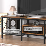 VECELO Industrial TV Stand for 65 Inch Television Cabinet 3-Tier Console with Open Storage Shelves, Entertainment Center Metal Frame for Living Room, Bedroom, 55 Inch, Dark Brown VECELO