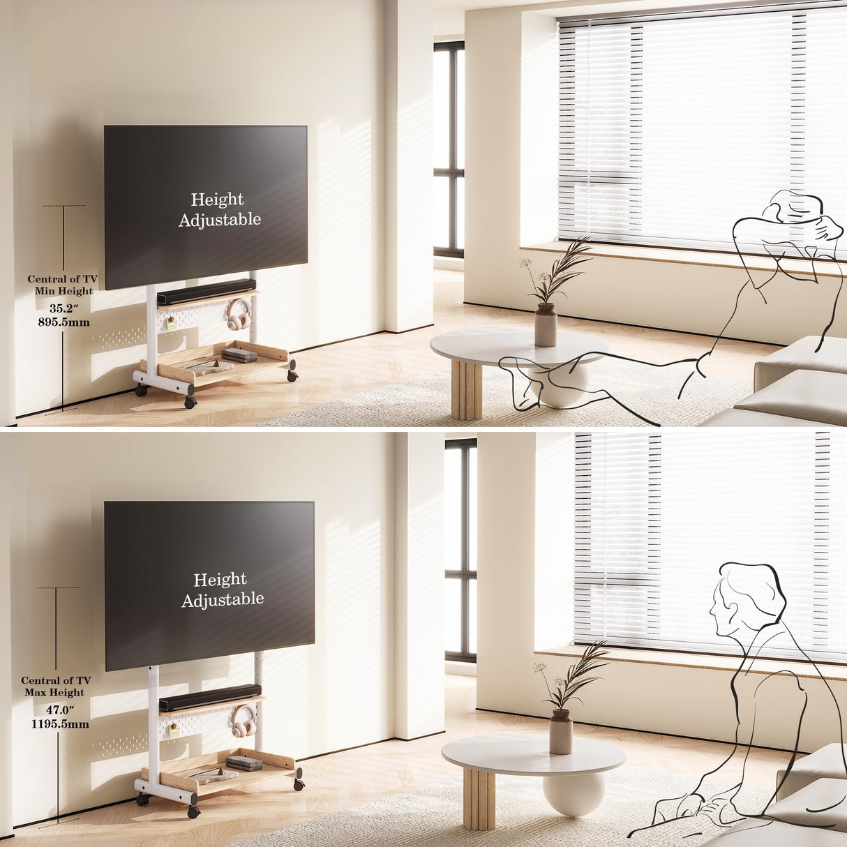 FITUEYES Rolling Floor TV Stand Mount for 40-85 Inch Large LCD/LED TVs TV Cart Heavy Duty Hold Up to 132 lbs Mobile Corner Stand with Mount for LCD/LED Flat Curved Screens with Wooden Large Storage FITUEYES