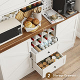 75” Tall Large Kitchen Pantry Storage Cabinet,63"W Farmhouse Kitchen Hutch Cabinet w/Power Outlet,Large Coffee Bar Cupboard w/Microwave Shelf & Wine Rack,4 Doors,2 Drawers, Dining Room, White chartustriable