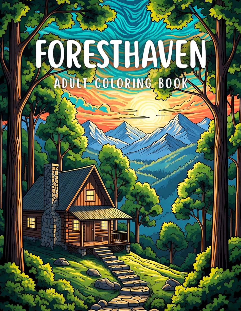 Foresthaven Adult Coloring Book: Forest Cabins, Animals, and Landscapes Scenes for Relaxation and Mindfulness Majosta