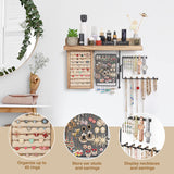 SOLIMINTR Hanging Jewelry Organizer Wall Mount with Rustic Wood Shelf, Ring Display Box, Ear Studs Earring Holder, Rotating Necklace Holder Organizer SOLIMINTR