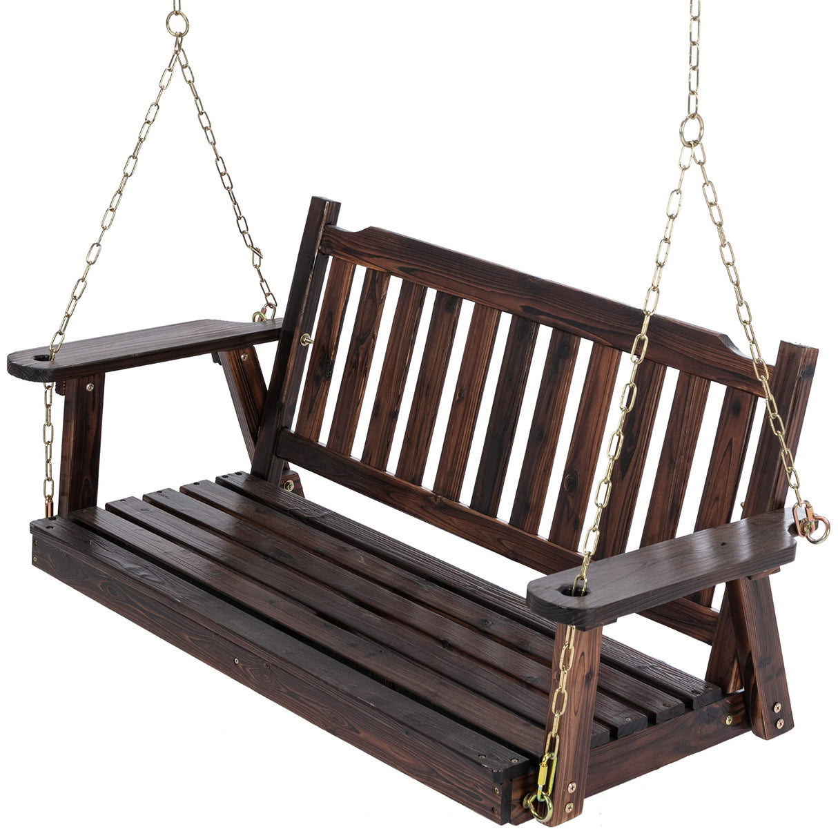 Anraja Wooden Porch Swing 2-Seater, Bench Swing with Hanging Chains, Heavy Duty 800 LBS, for Outdoor Patio Garden Yard,4 Ft,Brown Anraja