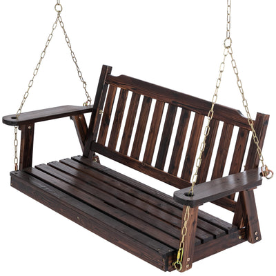 Anraja Wooden Porch Swing 2-Seater, Bench Swing with Hanging Chains, Heavy Duty 800 LBS, for Outdoor Patio Garden Yard,4 Ft,Brown