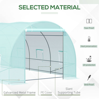 Outsunny 20' x 10' x 7' Walk-in Tunnel Greenhouse, Garden Warm House, Large Hot House Kit with 8 Roll-up Windows & Roll Up Door, Steel Frame, Green