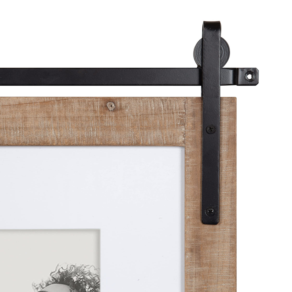 Kate and Laurel Cates Farmhouse Wooden Collage Picture Frame, 21x26 Matted to (4) 5x7, Rustic Natural Brown, Photograph Frame Fitting Four 5x7 Images with Barn Door-Inspired Design Kate and Laurel