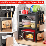 Adjustable Microwave Stand,Microwave Oven Rack Shelf Heavy Duty 3-Tier Shelf with 9 Hooks for Kitchen Shelves Counter Top Organizer, Holds 180lbs Bakers Racks for Kitchens,with Cutting Boards Stand Kitstorack