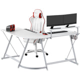 SHW Vista L-Shape Desk with Monitor Stand, White SHW