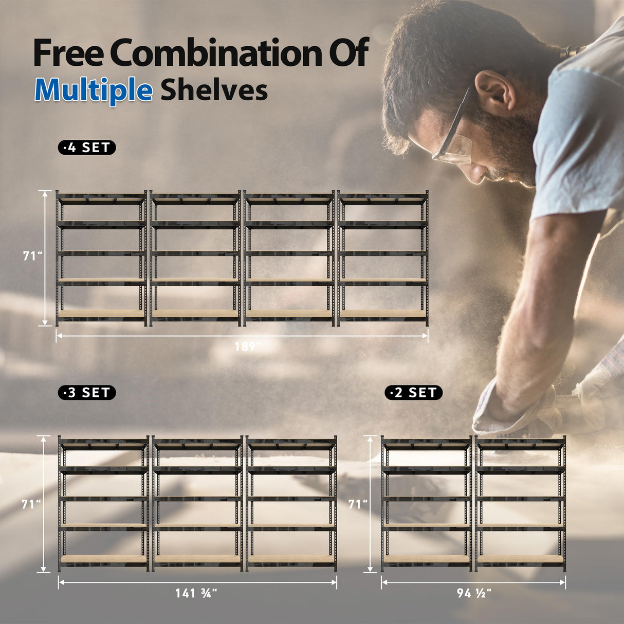 Prilinex Heavy Duty Storage Shelves 48" W x 24" D x 72" H - 3 Packs 5-Tier Adjustable Metal Garage Shelving Unit, Standing Utility Shelf Racks for Prilinex