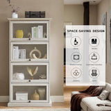 Eyisean Farmhouse Glass Bookshelf Collectors, 63''H Elegant Display Cabinet with 4-Tier Flip-Up Tempered Glass Doors, Tall Curio Cabinet for Collectors and Display, Rack for Living Room Storage(White) Eyisean