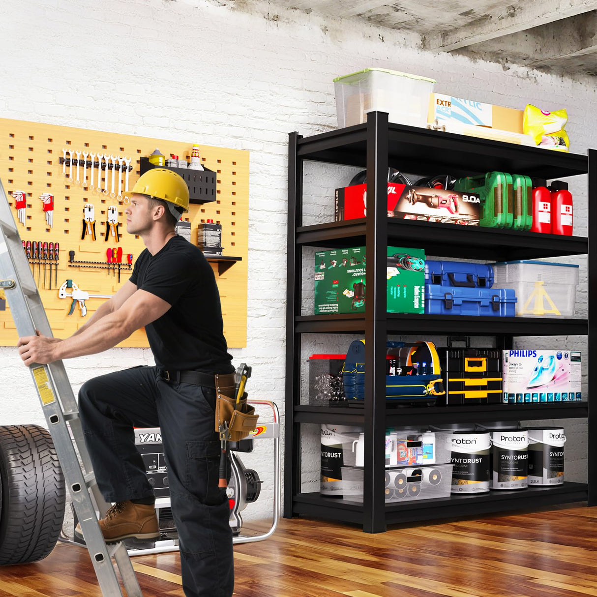 RPGHJJ 59" W Garage Shelving Heavy Duty Garage Storage Shelves Metal Shelving Unit 5T Adjustable Industrial Utility Shelf 3000LBS Black Organization Rack for Warehouse Storage,72" H x 59" W x 20" D RPGHJJ