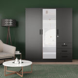 Better Home Products Violet Wardrobe Armoire Closet with Mirror, Three Drawers and 3 Doors. (Black) Better Home Products