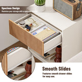 Fluted Nightstands Set of 2, Modern Bedside Table with Drawer and Storage Shelf, Wood End Table Mid Century Night Stands for Bedroom Living Room Sofa Couch Office (White+Oak) INNOD