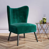 BELLEZE Modern Velvet Accent Chair, Wingback Small Upholstered Reading Chair with Solid Wood Legs, Comfy Tufted Button Armless Corner Chair for Living Room, Bedroom - Sheila (Green) BELLEZE