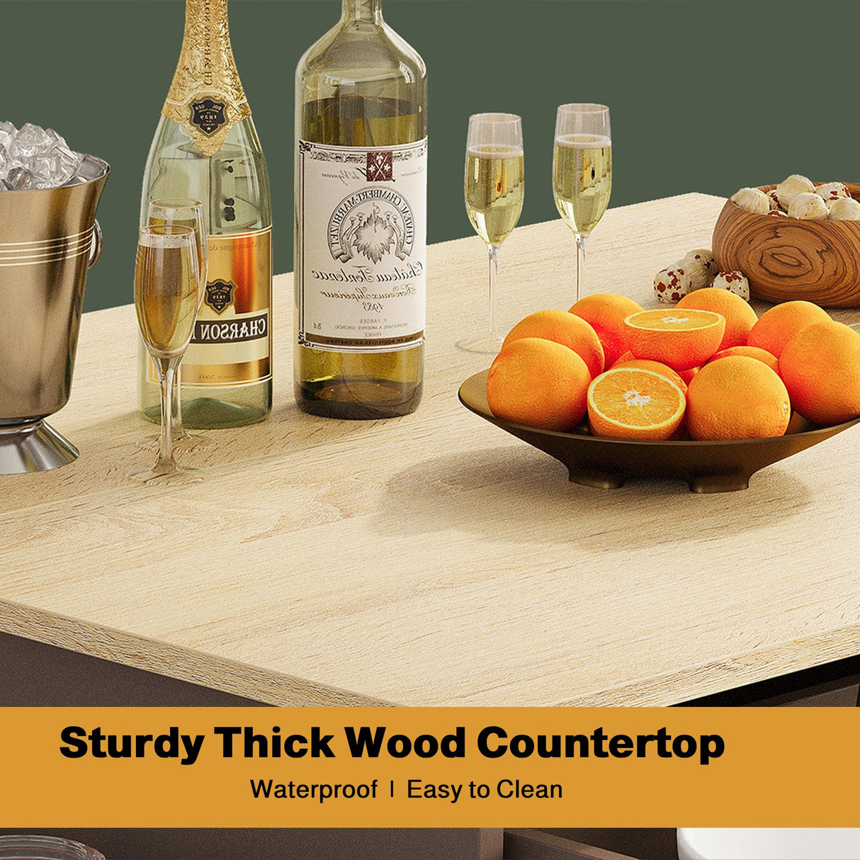 IRONCK Rolling Kitchen Island Table on Wheels with Solid Wood Top, Drop Leaf, Drawer and Storage Cabinet, 47" W Kitchen Cart with Spice & Towel Rack, Dark Gray IRONCK