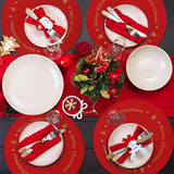 Tioncy 6 Pcs Plastic Christmas Placemats Round Snowflake Red Placemats 13.4 Inch Winter Xmas Tree Table Mat Washable Place Mat for Christmas Party Holiday Kitchen Dining Table Tioncy