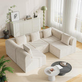wanan 146'' Modular Sectional Couches for Living Room with Deep Seat, L-Shape Cloud Sofa Couch, High Density Memory Foam, Boneless Upholstered Couches, Easy Assembly (Warm White, 5 Seats) wanan