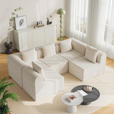 wanan 146'' Modular Sectional Couches for Living Room with Deep Seat, L-Shape Cloud Sofa Couch, High Density Memory Foam, Boneless Upholstered Couches, Easy Assembly (Warm White, 5 Seats)