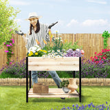 Hozeiee Raised Garden Bed with Legs, Metal & Wood Elevated Planter Box for Outdoor Plants, Vegetables, Flowers, Herbs, 4 Legs, 36(L) x18(W) x30(H) Inch Garden Bed for Outdoors Hozeiee