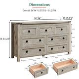 RedLemon 7 Drawer Dresser for Bedroom, Farmhouse 54" Wide Rustic Wood Dresser TV Stand, Dresser Chest of Drawers for Closet, Living Room, Hallway, Light Rustic Oak RedLemon