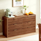 Ieejdn 55.12" Modern Chest of Drawer, 6 Deep Drawers,Clothes Organizer,Large Storage Cabinet for Living Room, Bedroom,Dresser TV Stand, Wood Drawer Organizer for Living Room, Hallway, Walnut Ieejdn