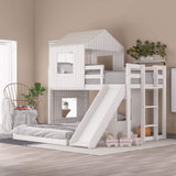 Merax White Twin over Full Bunk Bed with Slide, Safety Guardrails and House Design for Kids Merax