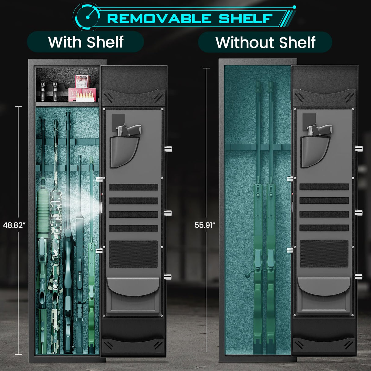 5-6 Rifle Gun Safe, Biometric Gun Safe, 57" Long Gun Safe for Rifles and Pistols, Quick Access Gun Cabinet for Rifles and Shotguns with Backlit Touch Keypad, Dual Alarm System, 3 Gun Racks Luzfuego