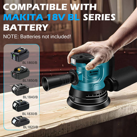 ZUYIYI 5 Inch Cordless Random Orbital Sander for Makita 18V Battery, 12000RPM Electric Orbital Sander 3 Various Speeds, Palm Sander w/20 Pcs Sandpapers for Woodworking, Sanding(Bare Tool) ZUYIYI