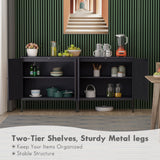 Yechen Set of 2 Sideboard Storage Cabinet with Handmade Natural Rattan Doors, Rattan Cabinet Buffet Cabinet Console for Living Room Dining Room, Black(Oval) Yechen