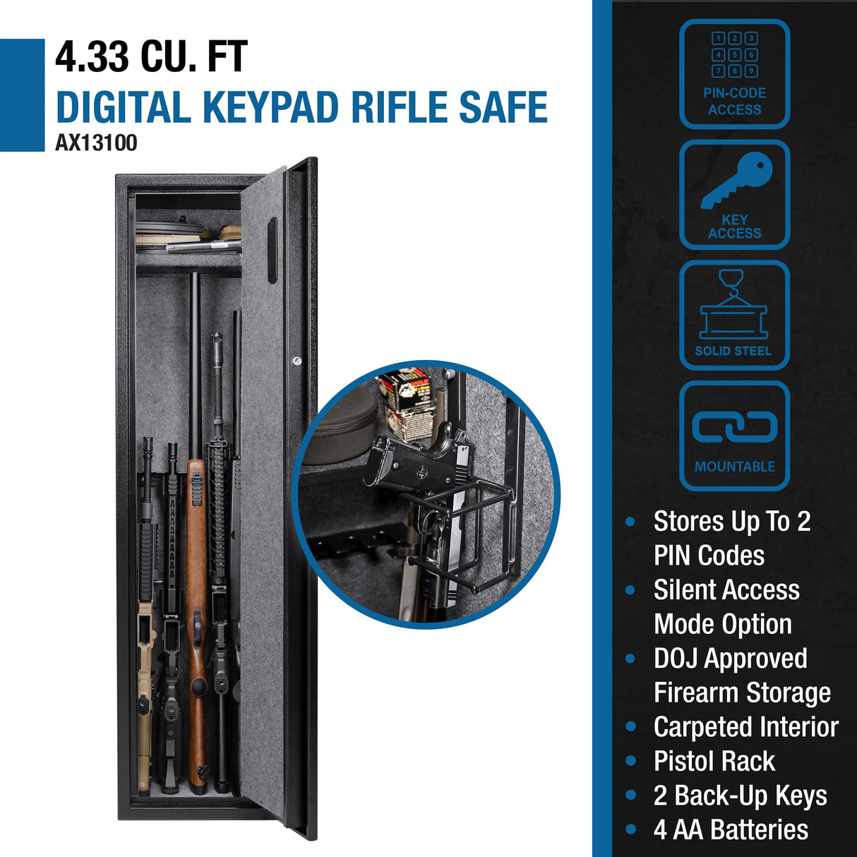BARSKA AX13100 4.33 Cubic Foot Keypad Rifle Safe, One Size, Black BARSKA