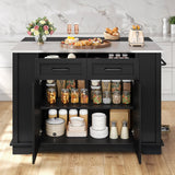 YITAHOME Kitchen Island with Drop Leaf, 47 Inch Mobile Stroage Islands with Stainless Steel Top, Rolling Island Table with Power Outlet, Adjustable Shelves, Spice Rack, Towel Rack for Kitchen, Black YITAHOME