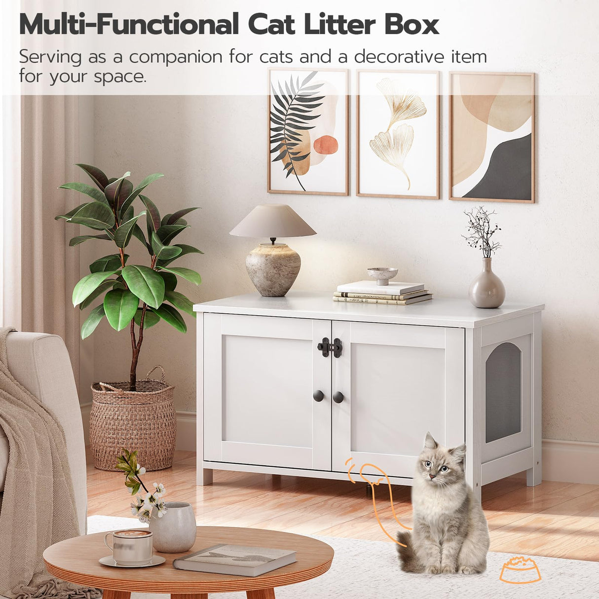 HOOBRO Litter Box Enclosure, Cat Litter Box Furniture with Removable Divider, Large Hidden Litter Box Furniture, Wooden Cat House, End Side Table, 31" L x 17.5" W x 18" H, White WT03MW01G2 HOOBRO