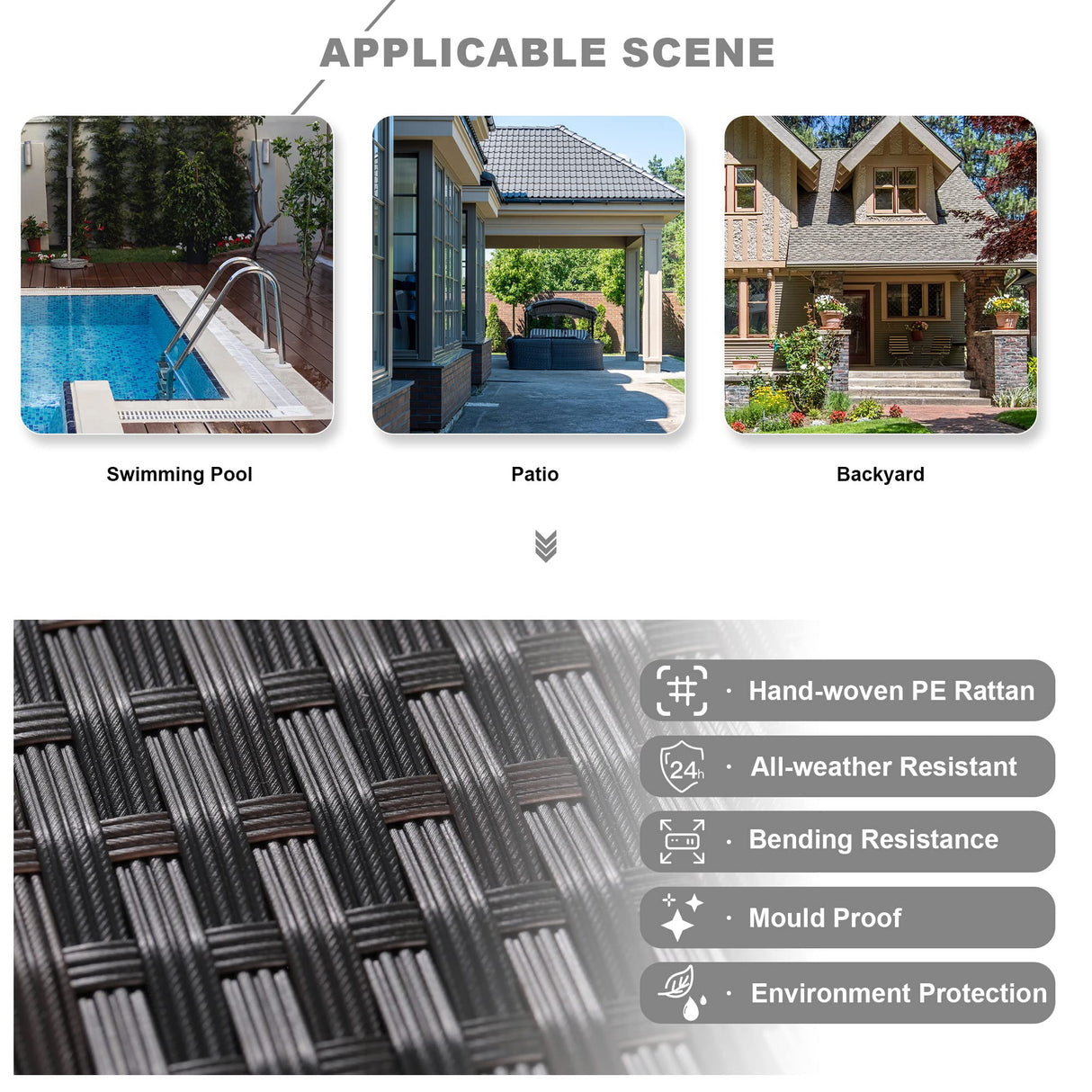 Kullavik Outdoor Patio Furniture Set 6 Pieces Sectional Rattan Sofa Set Brown PE Rattan Wicker Patio Conversation Set with 5 Grey Seat Cushions and 1 Tempered Glass Table Kullavik