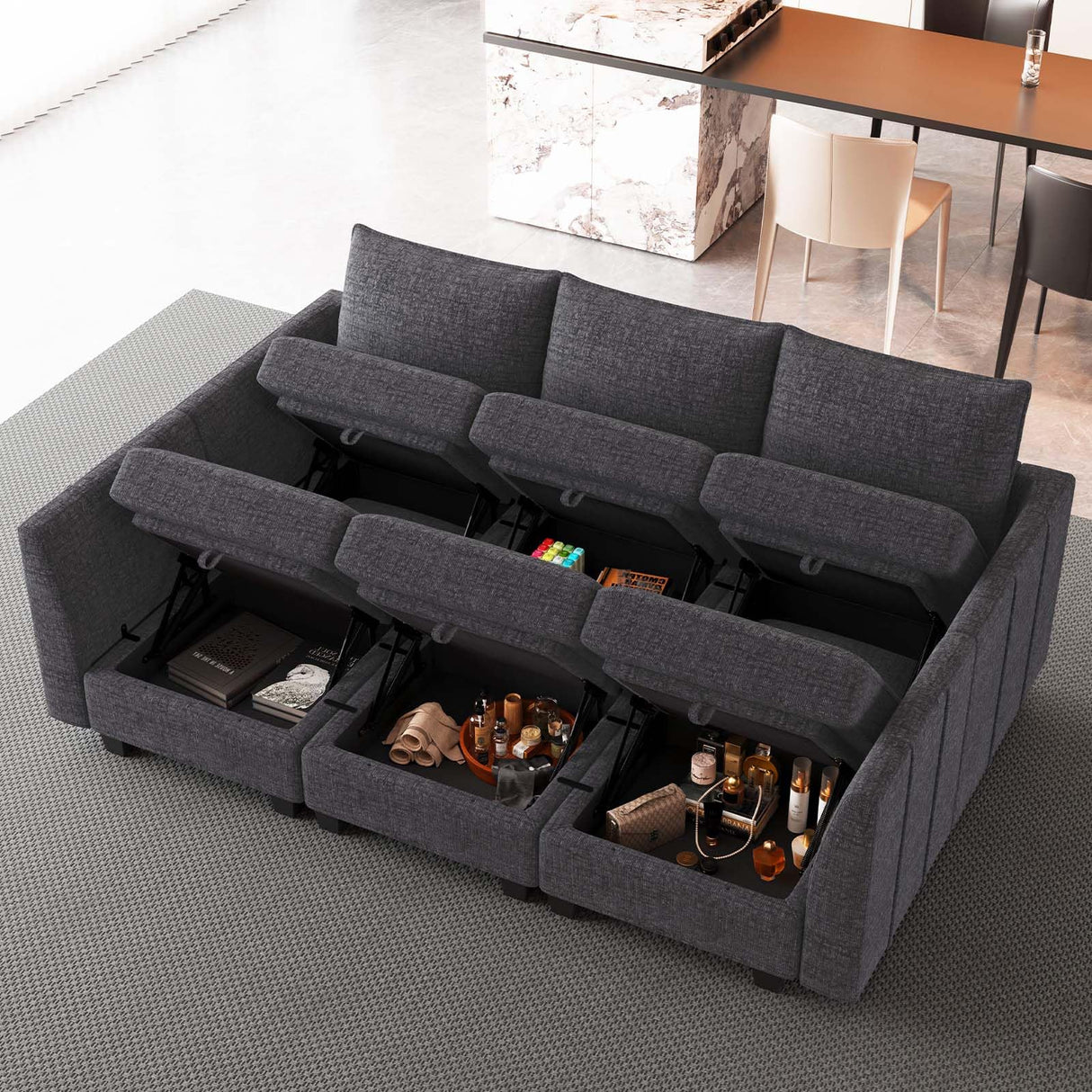 Belffin Modular Sectional Sofa Chenille Sleeper Sectional Couch with Storage Modular Sofa Bed for Living Room, 6 Sats, Dark Grey Belffin