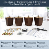 Airy Abode Walnut Brown Square Furniture Legs Set of 4 - Pick Your Size and Color Airy Abode