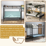 Twin Over Futon/Full Bunk Bed, Bed Frame with Sturdy Steel Frame, Convertible Metal Bunk Bed Couch and Bed with Guard Rail Ladder for Kids Adults Teens,Black Bellemave