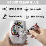 b7000 Glue with 7500Pcs Clear Silver Rhinestones for Crafts Clothes Clothing Fabric, Shiny Flatback Crystals Gems for Crafting Shoes Shirt, Flat Back Diamonds Set Badazzle kit Jewels 2-5mm 4 Sizes Mix Worthofbest