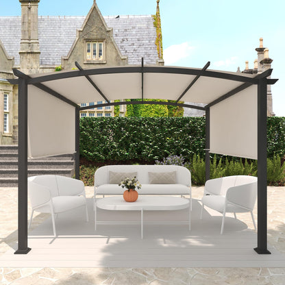 Yardsight 10' X 10' Outdoor Pergola, Patio Pergola with Retractable Canopy, Metal Top Pergola for Deck, Party, Backyard, Porch, Beach (Arched Top)