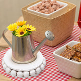 2 Pcs Wooden Risers for Displays Round Wood Riser Distressed Wood Risers Farmhouse Pedestal Display Stand Rustic Pedestal Stand Decor Beaded Display Risers for Tiered Trays Home (White, 3.94 Inch) Yookeer