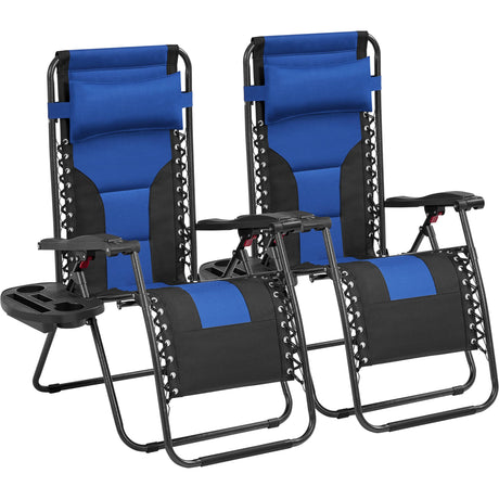 Yaheetech Padded Zero Gravity Recliner, Foldable Outdoor Patio Chairs, Adjustable Anti Gravity Lounger for Backyard Camping w/Carry Strap, Cup Holder, Pillow Navy Blue/Black Set of 2 Yaheetech